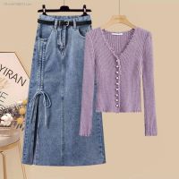 Autumn suit for women 2023 new large size womens clothing temperament fashion slim long-sleeved high-waisted skirt two-piece trendy set