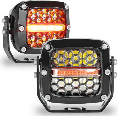 ‎Gzminjie Gzminjie 3" 120W LED Pods Offroad Lights with Amber Turn Signal Marker Light, Square Driving Lights for Jeep Wrangler ATV SUV UTV Trucks Pickup - Black
