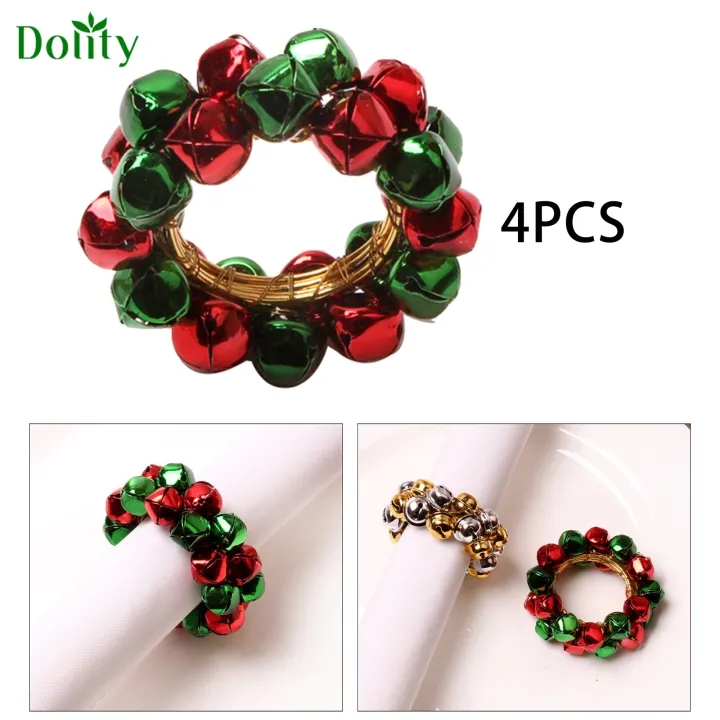 Dolity 4 Pieces Christmas Napkin Rings Jingle Bell Table Decoration