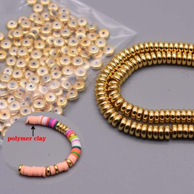 ✒☒ Wholesale 6mm Hematite Stone Flat Round Spacer Beads Gold Color Loose Spacer Beads for Jewelry Making Fit DIY Bracelet