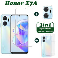 Honor X7A กระจกเทมเปอร์ Honor X7A ปกป้องหน้าจอ Honor X8A กันรอยเลนส์กล้องถ่ายรูปคลุมทั้งหมดฟิล์มด้านกระจกความเป็นส่วนตัว3In1คาร์บอนไฟเบอร์ด้านหลัง