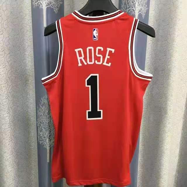 Mens Basketball Clothes Chicago Bulls 1# Derrick Rose Retro Round Neck Jeysey Fitness Sports Breathable Top Short-Sleeved 