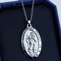 【DT】hot！ St. Christopher Pattern Oval Pendant Necklace Womens Fashion Clavicle Chain Accessories Jewelry