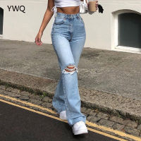 Y2k Hollow Out Women Bell Bottoms Ripped Jeans Mom Jeans High Waist Chic Flared Denim Pants Vintage Wide Leg Hole Trousers 6338