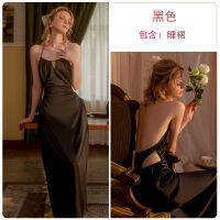 2023 Hot Silky Satin Backless Temptation Halter Comfortable Long French Slip Nightdress Homewear Suit Q2750