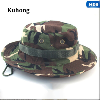 Kuhong หมวกถังฤดูร้อนตกปลาล่าสัตว์ทหารกลางแจ้งปีกกว้าง Camo อาทิตย์หมวก