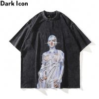 เสื้อยืดแขนสั้น ผ้าฝ้าย พิมพ์ลายหุ่นยนต์ Dark Icon สไตล์ฮิปฮอป ฮาราจูกุ โอเวอร์ไซซ์ เหมาะกับฤดูร้อน สําหรับผู้ชาย 2022