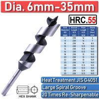 230mm Long Auger Drill Bits Joiner Carpenter Fast Cut Auger Wood Drill Bit 6-35mm Hex Shank Softwood Hardwood Self-Feeding Bit