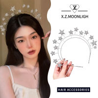 【 X.z. Moonligh】มงกุฏสีเงินและมงกุฎรูปดาวประดับเพชรเทียมเครื่องประดับผมแต่งงานเจ้าหญิงราชินีเครื่องเพชรประดับศีรษะเจ้าสาว