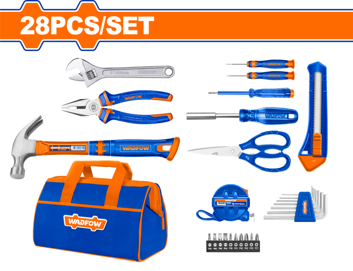 WADFOW 28PCS Hand Tool Set General Household Hand Tool Kit Emergency