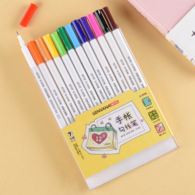 GENVANA Creative Hand Account Hook Line Pen Needle Pen 12 Colors Water-based Pen Students Use for Notes Hand Drawn DIY G-0596