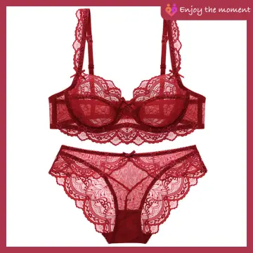 Bras Sets Ultra Thin Transparent Hollow Half Cup Bra And Panty Set