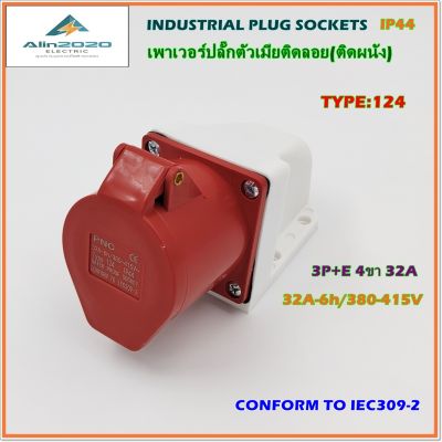 TYPE:124 WALL SOCKETS ,POWER PLUG,INDUSTRIAL PLUG SOCKET,เพาเวอร์ปลั๊ก,ปลั๊กอุตสาหกรรม,ปลั๊กตัวเมียติดลอย(ติดผนัง)เต้ารับติดผนัง 3P+E 4ขา 32A-6h/380-415V IP44