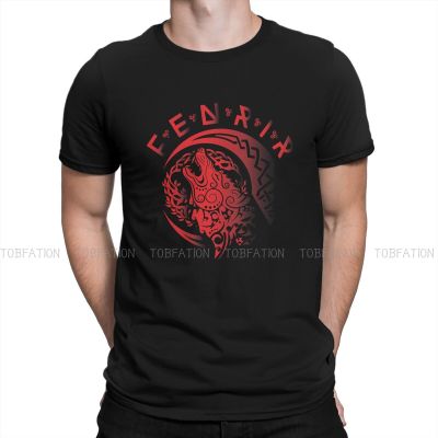 Viking Fenriswolf Fenrir Red Tshirt Harajuku Grunge MenS Streetwear Tops Oversized Cotton O-Neck T Shirt 【Size S-4XL-5XL-6XL】