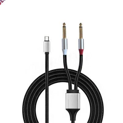 ตัวแยกสัญญาณสายตัวแยก Y USB C ถึง6.35มม. USB สายอะแดปเตอร์ C ถึง6.35มม. 1/4นิ้วสำหรับแท็บเล็ตแลปท็อปโทรศัพท์เครื่องขยายเสียง