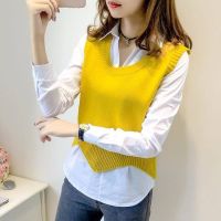 Womens knitted vest round neck knitted vest 针织背心单件马甲新打底外穿坎肩女套头马甲毛线背心无袖针织短款毛衣