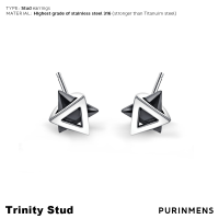 Purinmens Trinity ต่างหูผู้ชาย hype-stud male earrings, stronger than Titanium steel with highest grade stainless steel 316