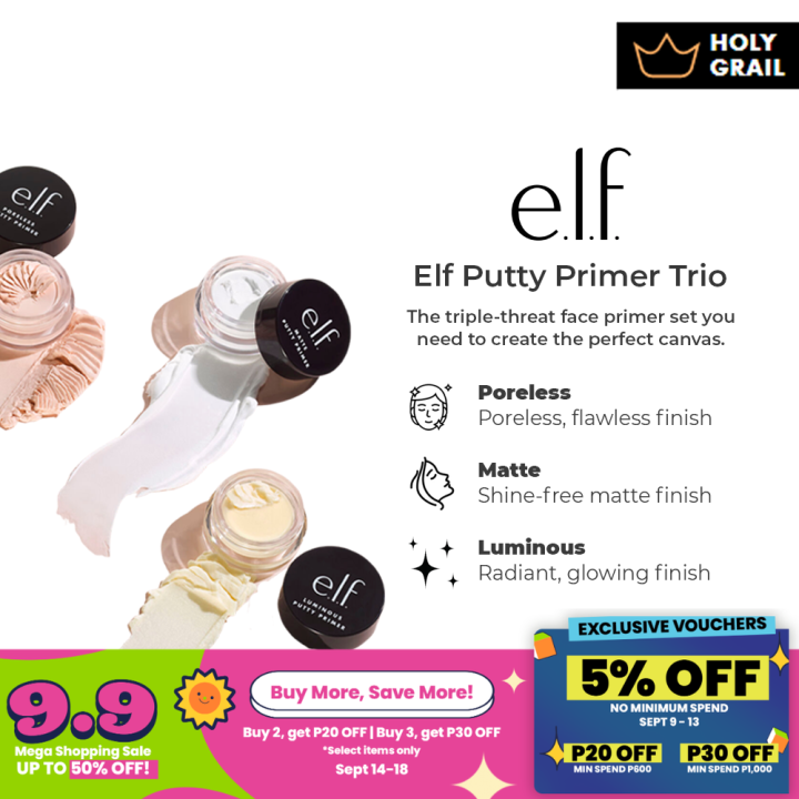 Elf Putty Primer Trio Set Poreless, Matte, Luminous For All Skin Types, All Day Makeup Wear