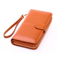 Fashion Oil Leather Wallet For Women Solid Color Handbag Multi-layer Shopping Purse Coin Card Holder Mobile Phone Bag Clutch