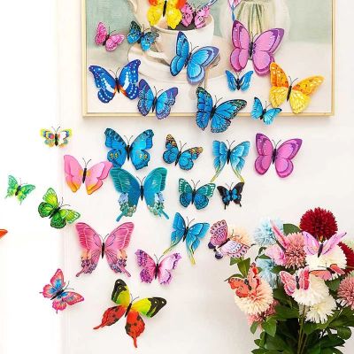 12Pcs Double layer 3D Butterfly Wall Sticker on the wall Home Decor Butterflies for decoration Magnet Fridge stickers