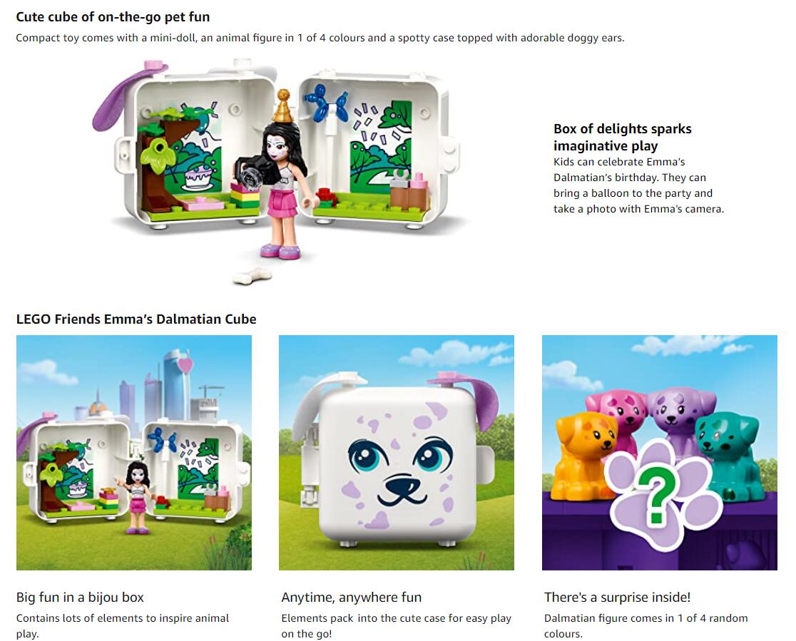41 Pieces LEGO Friends Emma’s Dalmatian Cube 41663 Building Kit; Puppy Toy Creative Gift for Kids Comes with an Emma Mini-Doll Toy New 2021 