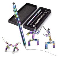 【LZ】❇  Magnetic Fidget Pen with Gift Box Decompression Magnetic Metal Ballpoint Pen Multifunction Deformable Writing Pen Creative Toy