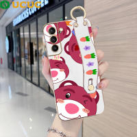 เคสนิ่มชุบหมีแพนด้าน่ารักการ์ตูนขอบสี่เหลี่ยม5G พร้อมสายรัดข้อมือปลอกสำหรับ Samsung โทรศัพท์ UCUC S21พิเศษ5G S21 FE 5G S21 Plus 5G S21 5G เคสนิ่มชุบเคสโทรศัพท์