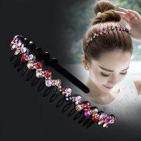 【YF】 Exquisite Luxurious Metal Double Bangs Flower Rhinestone Hair Accessories Hairband Anti-slip Bezel Headband For Ball Party