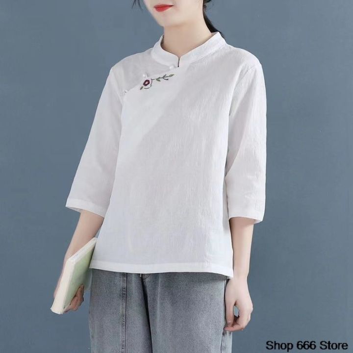 เสื้อ2023สไตล์จีนย้อนยุคผู้หญิงเสื้อจีนปักลายสไตล์ฮั่นฝู