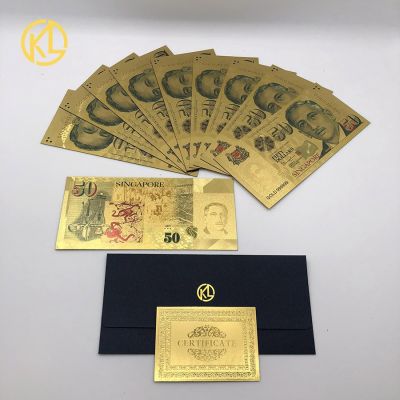 Chat-Support KL 10ชิ้น50เหรียญสิงคโปร์ทอง999999ธนบัตรฟอยล์สีทองธนบัตรสำหรับเงินโทเค็นหรือของขวัญวันเกิดของสะสม
