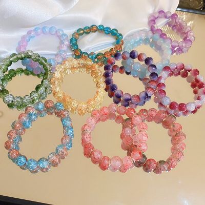 Dopamine Glass Ball Beaded Bracelet for Women Fashion Versatile Pink Bracelets Sweet Handwear Wholesale Colorful Jewelry