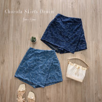 Chocola Skirts Denim กระโปรงกางเกงยีนส์ ลายดอกไม้