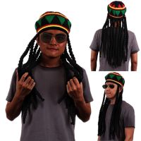 T6DA ชุดแฟนซี Dreadlocks เร้กเก้บ๊อบมาร์เลย์จาเมกา Rasta ผมหมวกถัก Beanies วิกผมถักเปียหมวก