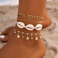 【CW】▬  IngeSight.Z 4pc/set Bohemia Rhinestone Pendant Anklet Beach Gold Color Cuban Chain The Leg