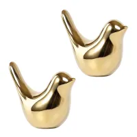 2X Polar House Golden Bird Figurines Modern Ceramic Bird Statues Animal Sculpture Home Decoration Crafts Gold Ceramic -S