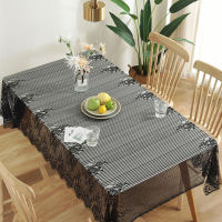 Pa.an Eyelash Lace Tablecloth Black White Strip Cover Cloth Napkin Coffee Table Cafe Bar Floral Cloth Wedding Crochet Lace 2021