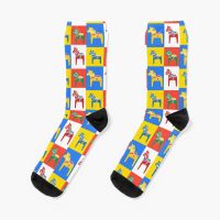 【jw】♙  Dala Horses Dalarna Squares Sweden Dalecarlian Swedish Colorful Host Socks Men′s sock men