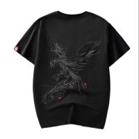 2023 Summer New Cotton Trend Oversize Short Sleeve T-Shirt Mens National Chinese Style Tshirt MenS Phoenix Embroidery Top Tee