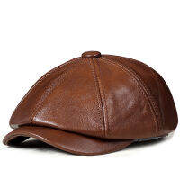 R แปดเหลี่ยมของแท้หนังหมวกฤดูใบไม้ร่วงผู้ชาย Cowhide หนัง Beret แฟชั่นนักเรียนลิ้นหมวก Snapback หมวกสำหรับชาย