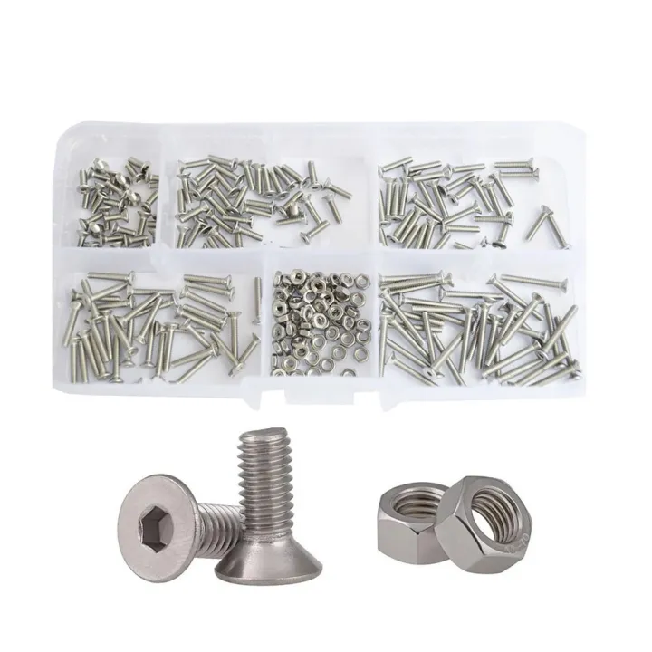 m2-m3-m4-m5-m6-hex-socket-bolt-and-nut-box-set-304-stainless-steel-flat-head-countersunk-hexagon-machine-screw-assortment-kit