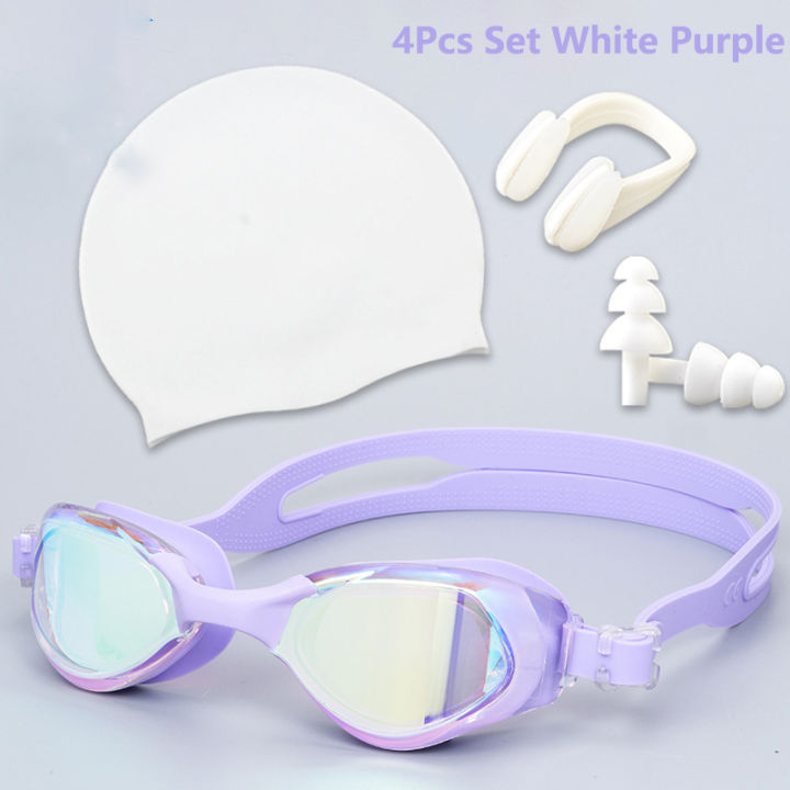 s-hd-ป้องกันหมอกแว่นตาว่ายน้ำกีฬาทางน้ำผู้หญิงผู้ชายดำน้ำว่ายน้ำแว่นตาที่มีคลิปจมูก-earplug-หมวกว่ายน้ำ