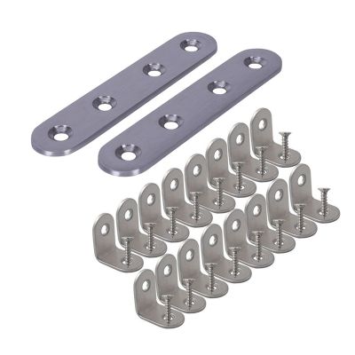 ☞♞✳ 2Pcs Flat Stainless Steel Plate Brackets Support 16Pcs Brace Corner Steel Joint Right Angle Bracket Fastener