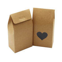 50pcs Kraft Paper Gift Bags With Heart Shape Clear PVC Window Wedding Baby Shower Party Chocolate Candy Cake Packaging Boxes