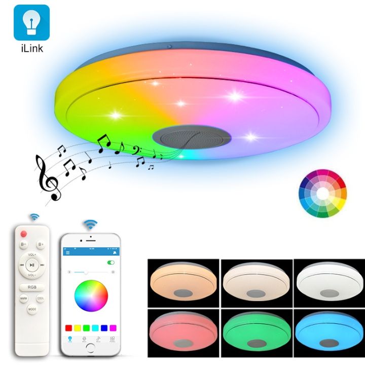 led-rgb-สีเพลงโคมไฟเพดานบลูทูธ-app-รีโมทคอนโทรลหรี่แสงได้ห้องนั่งเล่นห้องนอนห้องครัวห้องน้ำโคมไฟเพดาน