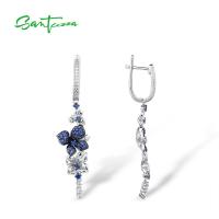 SANTUZZA Silver Earrings For Women Pure 925 Sterling Silver Dangle Blue Butterfly Earrings brincos Fashion Jewelry