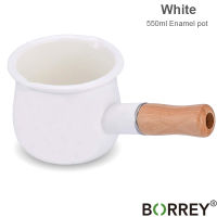 BORREY Porcelain Enameled Milk Pot Non-stick Soup Pot Breakfast Milk Pan With Wooden Handle Induction Cooker Gas Stove Cookware