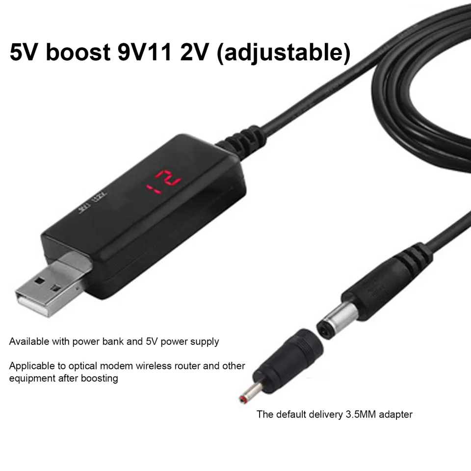 Wondering] USB To DC Booster Cable Power Router Cord 5V To 9V 12V StepUp Digital  Display Adjustable 5521m