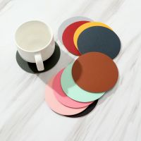 Simple Leather Two-Color Coaster PVC Round Tea Coaster Double-Layer Waterproof Home Hotel Insulation Pad