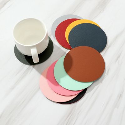 【CW】❐✇☈  Leather Two-Color Coaster Round Double-Layer Hotel Insulation