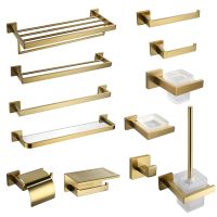 Brushed Gold Bathroom Accessories Toilet Paper Holder Wall Hook Towel Hanger Stainless Steel Kitchen Organizer Towel Bar Rack